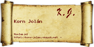 Korn Jolán névjegykártya